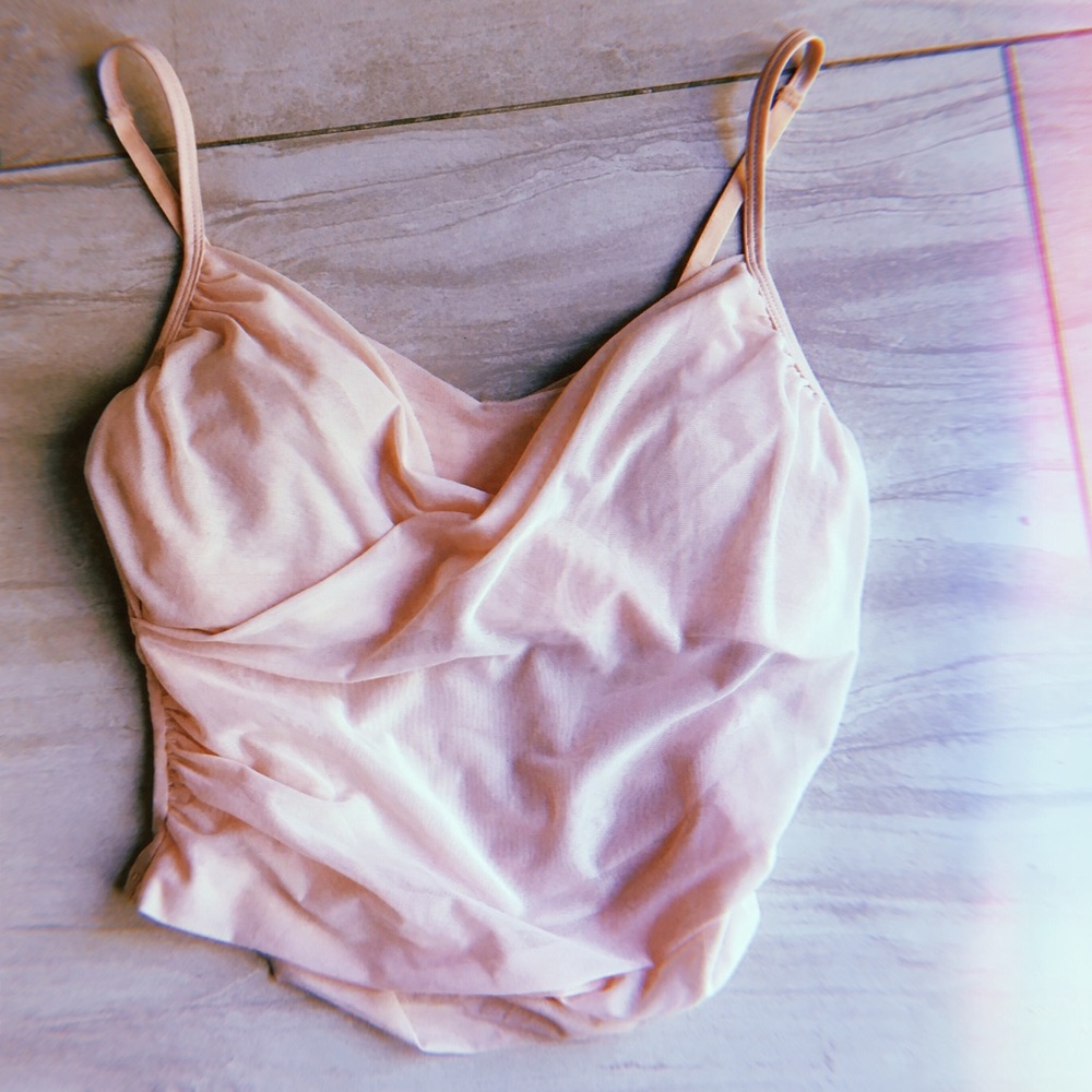 Fabletics pink sheer top.